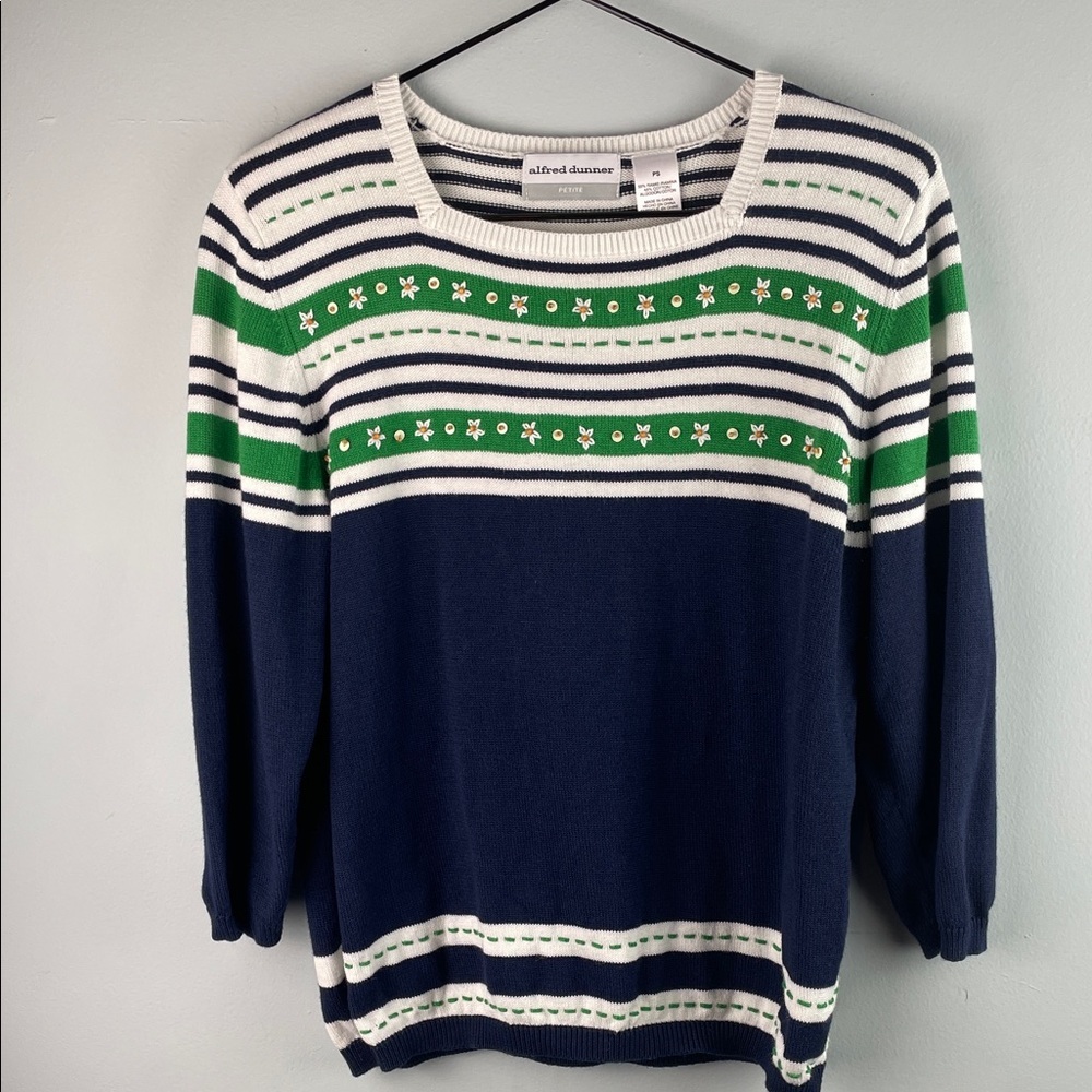 Alfred Dunner Striped Crewneck Sweater Size PS